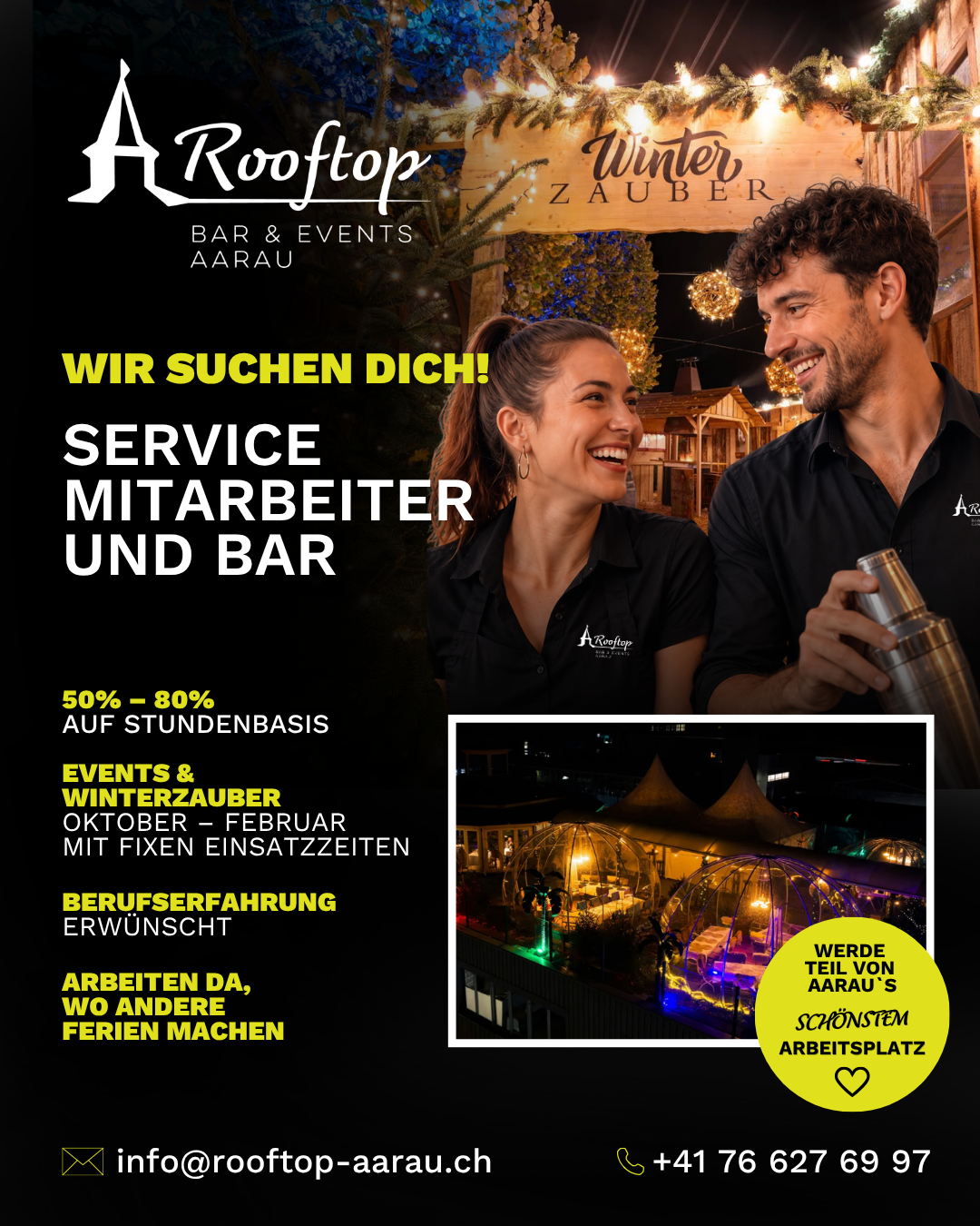 Wir suchen dich – Service- und Bar-Mitarbeitende für Events und Winterzauber im Rooftop Aarau