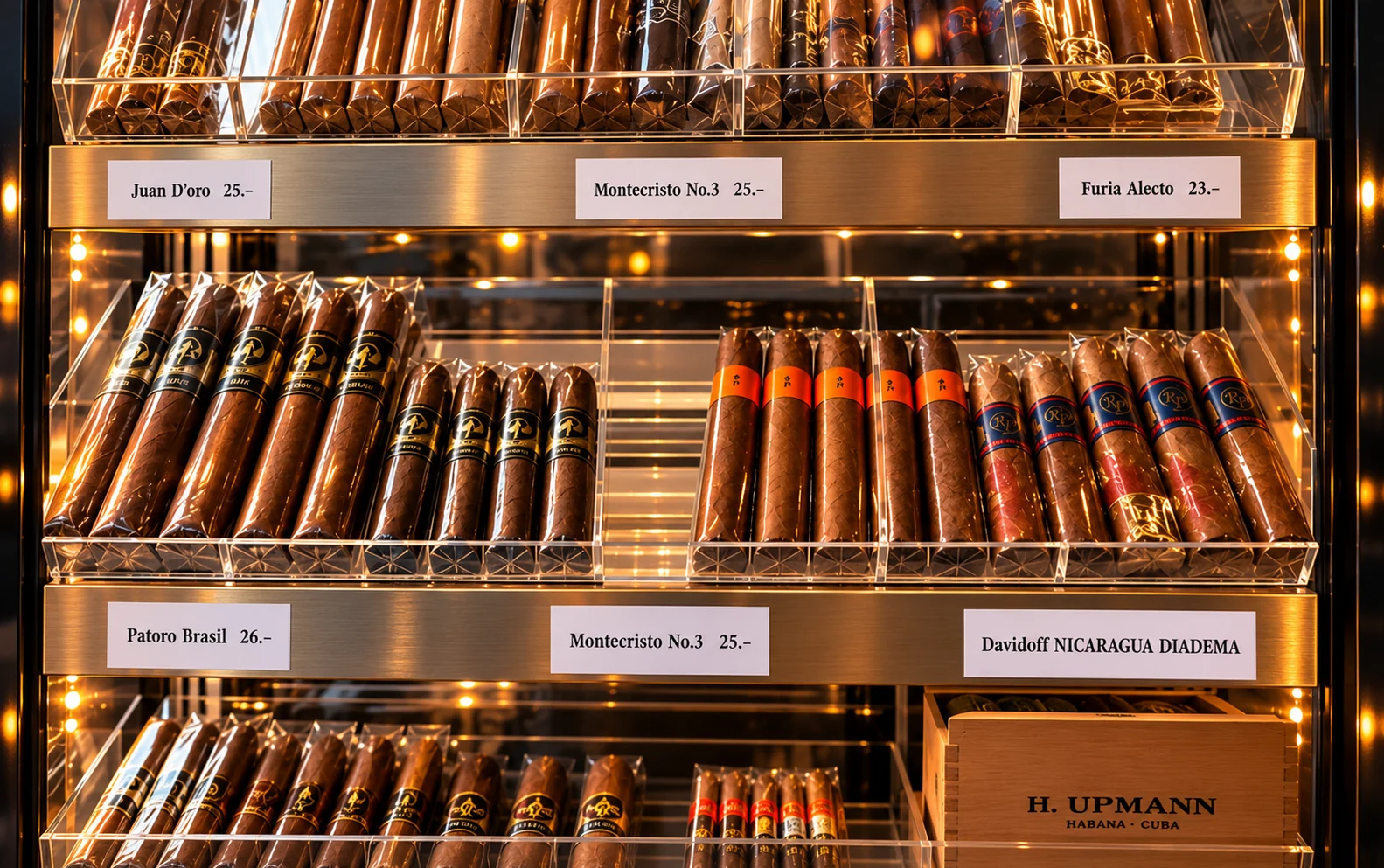 Beleuchteter Zigarrenhumidor mit der bereitgestellten Zigarrenauswahl